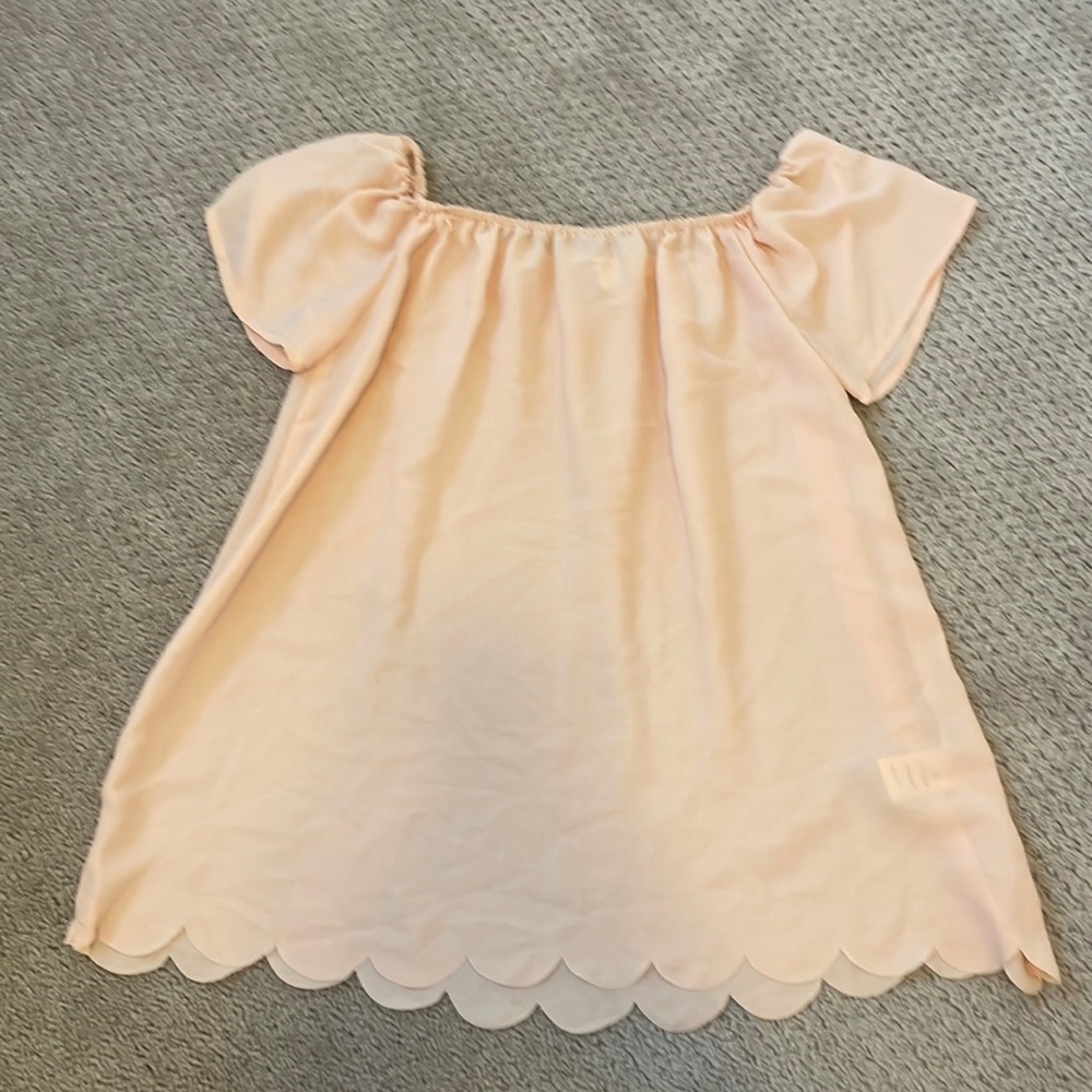 Pink off the shoulder scallop hem shirt